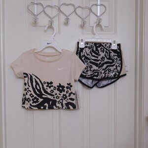 NWT 2pc Nike Beige Black Top & Running Shorts sz 24 Months